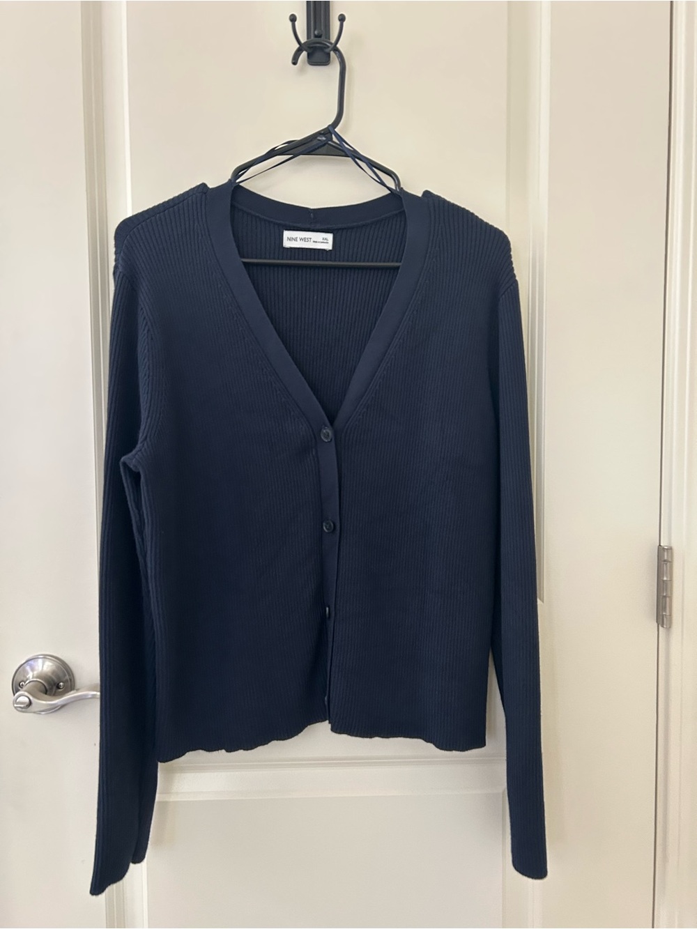 Nine West Navy Ribbed V-Neck Cardigan